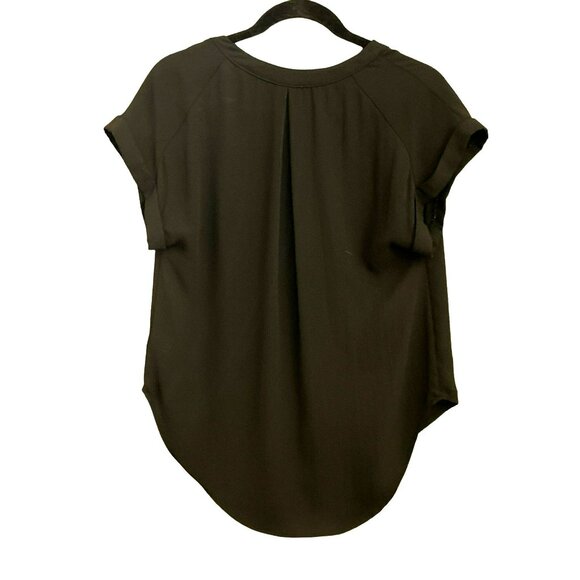 ASTR Women's Black Classic Hi Low Short Sleeve Blouse Roll Up Sleeve Basic Work - Picture 2 of 3